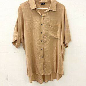 Beige Loose Fit Button up with Breast Pocket